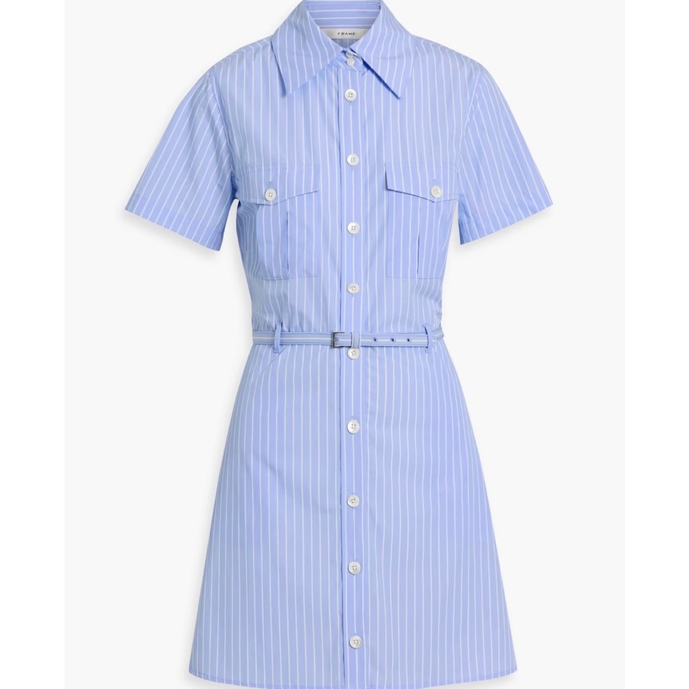 Frame The Striped Safari Blue and White Shirt Dress size S - Picture 11 of 12